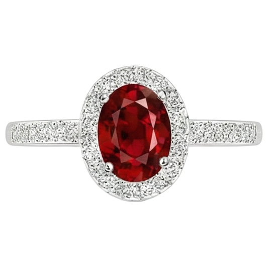 Anello solitario con accento 3.85 carati rubino e diamanti 14K WG