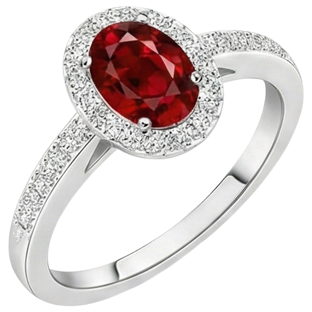 Anello solitario con accento 3.85 carati rubino e diamanti 14K WG