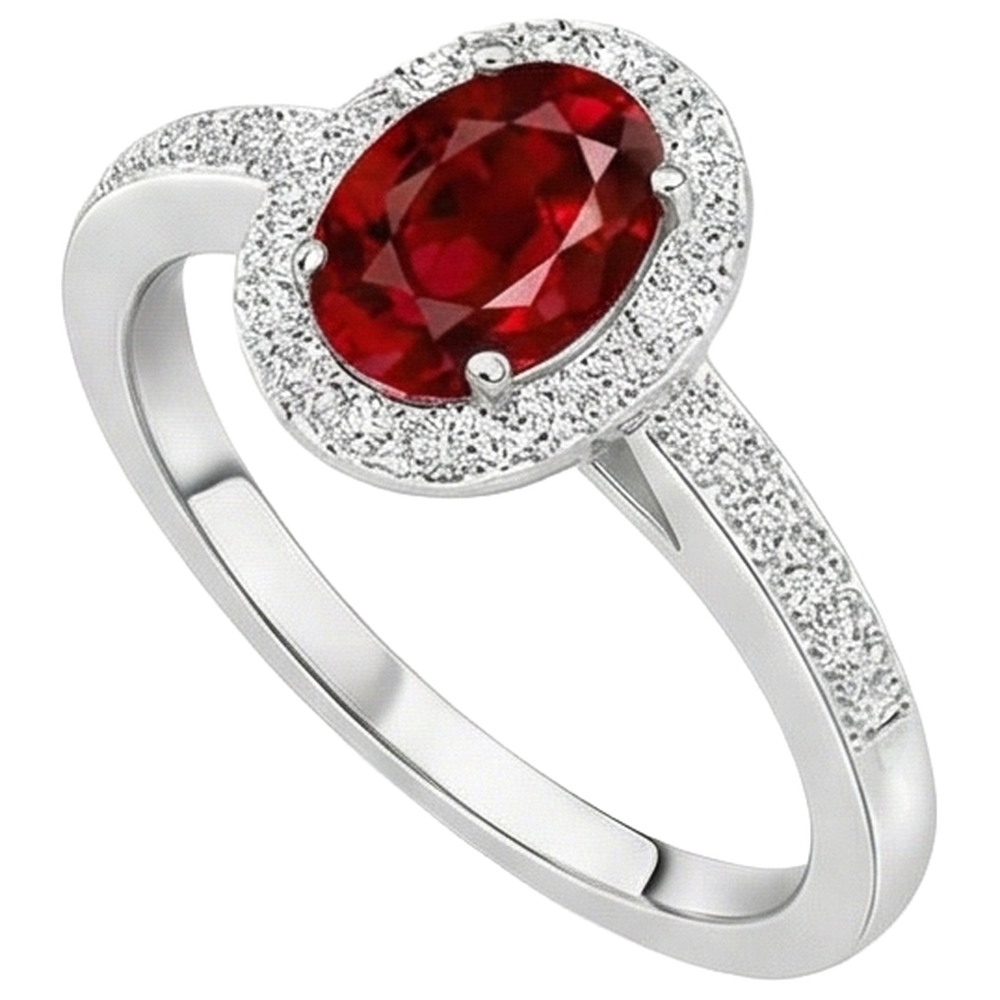 Anello solitario con accento 3.85 carati rubino e diamanti 14K WG