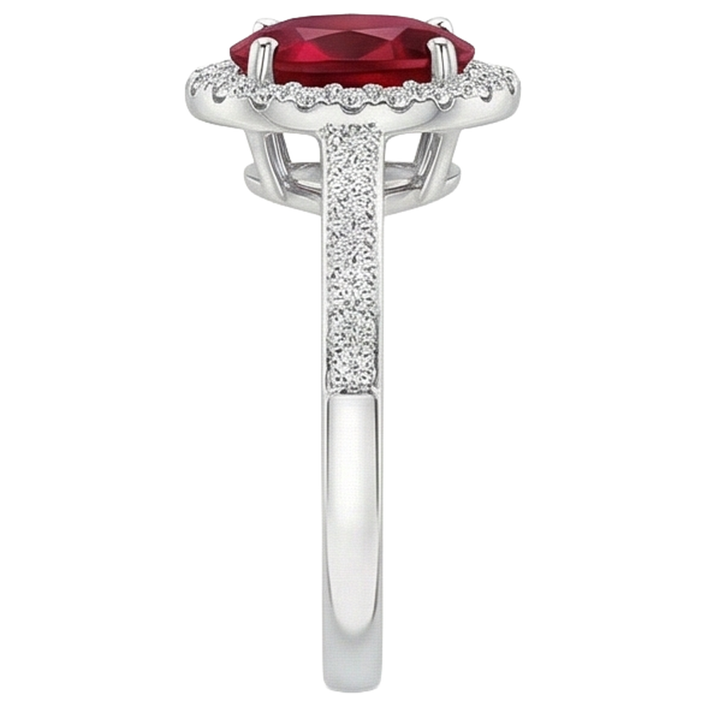 Anello solitario con accento 3.85 carati rubino e diamanti 14K WG