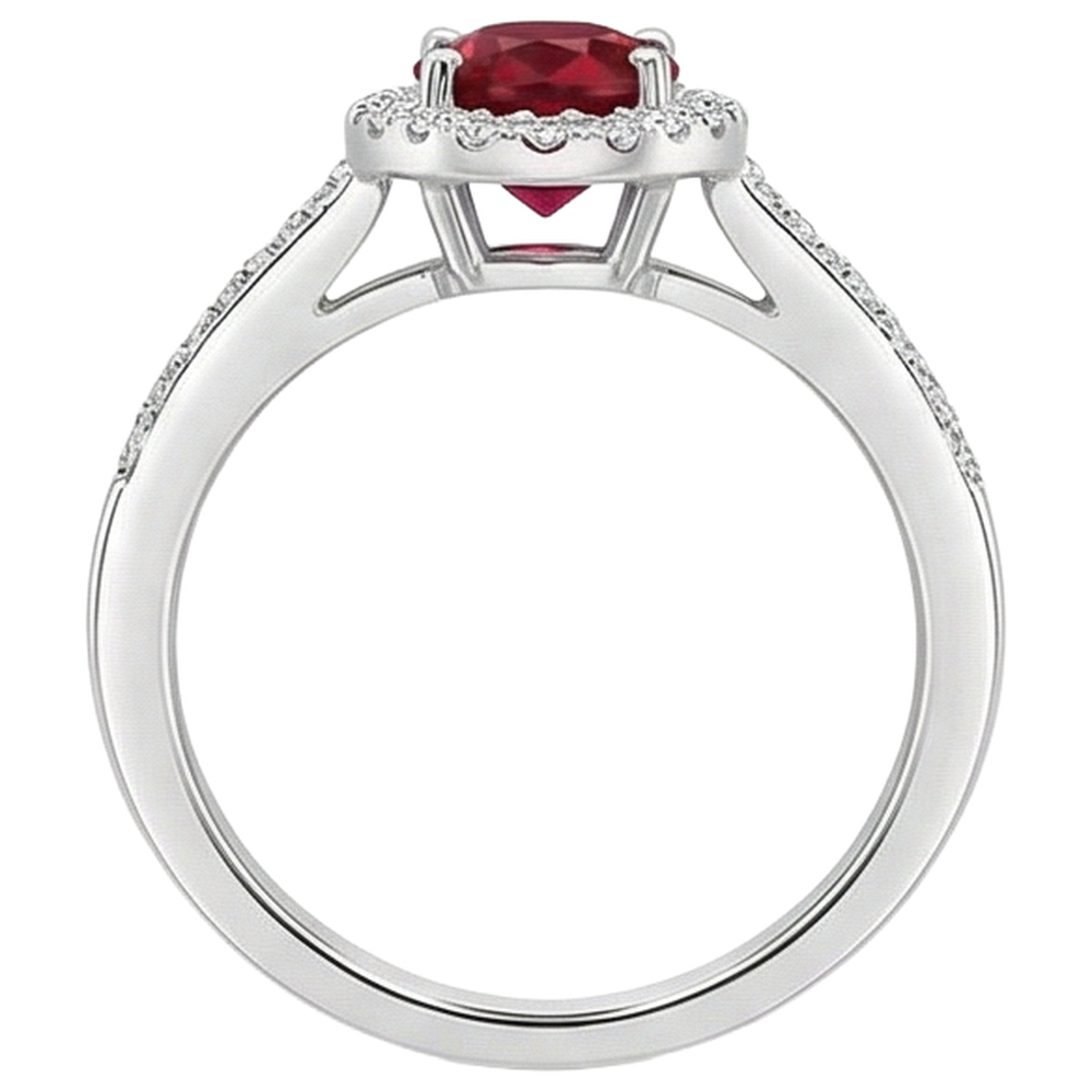 Anello solitario con accento 3.85 carati rubino e diamanti 14K WG