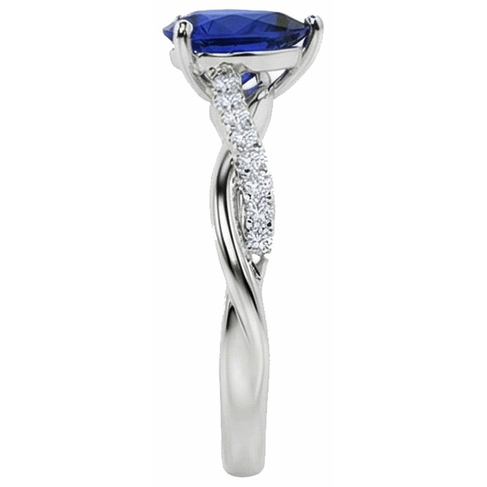 Anello solitario con accento zaffiro di Ceylon da 2,50 carati Twist Style in oro bianco 14K