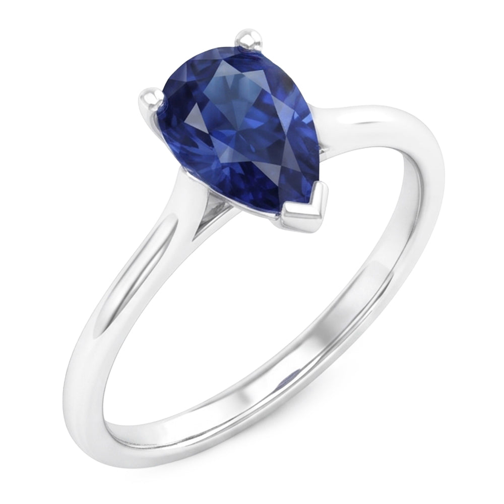 Anello solitario con castone a cattedrale in zaffiro di Ceylon taglio pera da 1 carato e oro bianco 14K