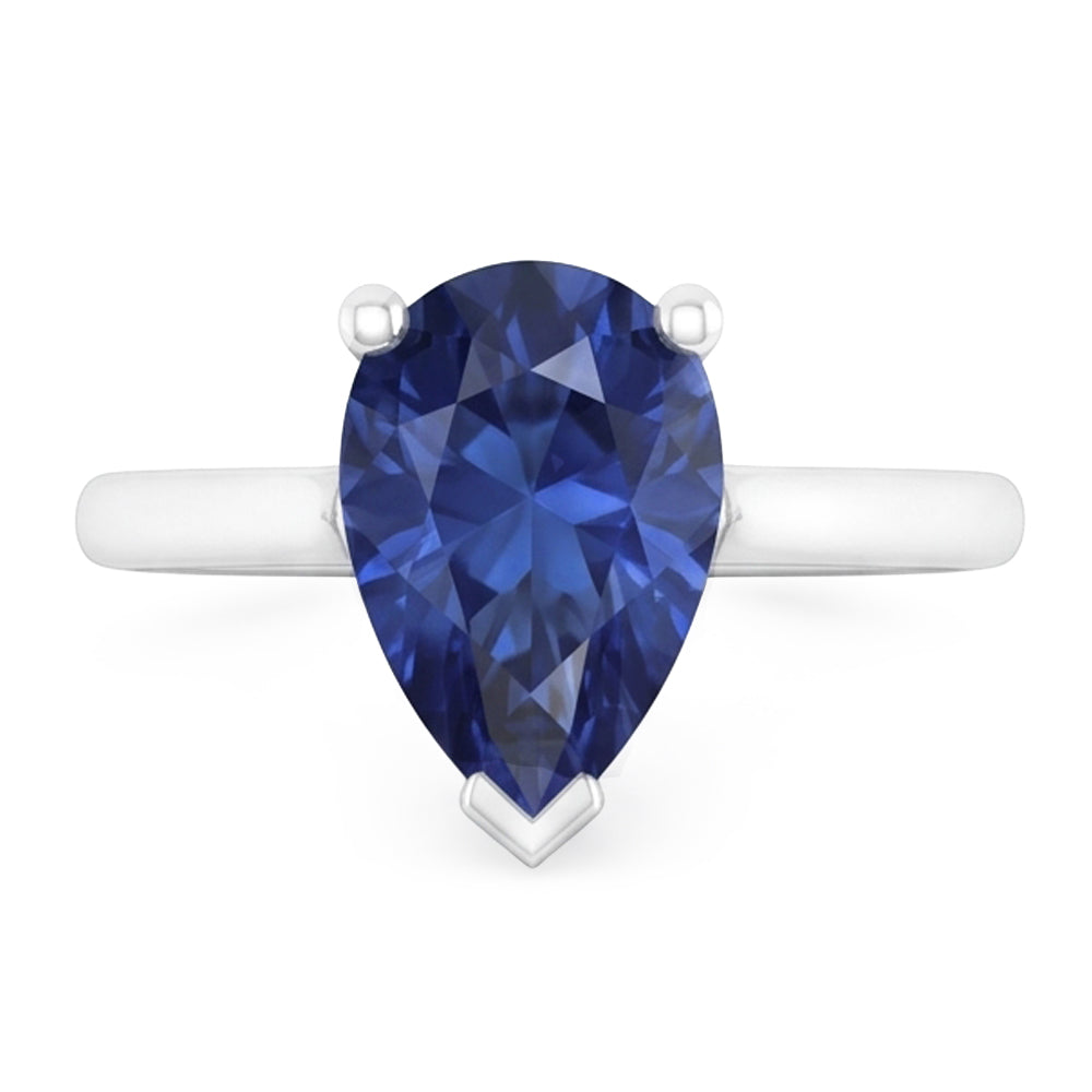Anello solitario con castone a cattedrale in zaffiro di Ceylon taglio pera da 1 carato e oro bianco 14K
