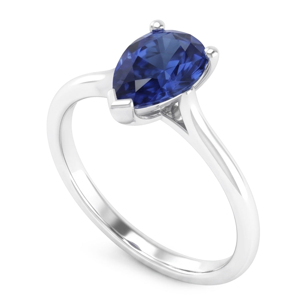 Anello solitario con castone a cattedrale in zaffiro di Ceylon taglio pera da 1 carato e oro bianco 14K