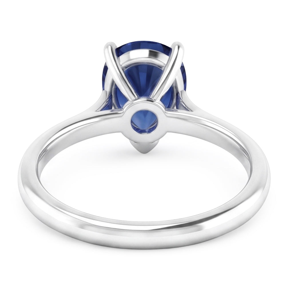 Anello solitario con castone a cattedrale in zaffiro di Ceylon taglio pera da 1 carato e oro bianco 14K