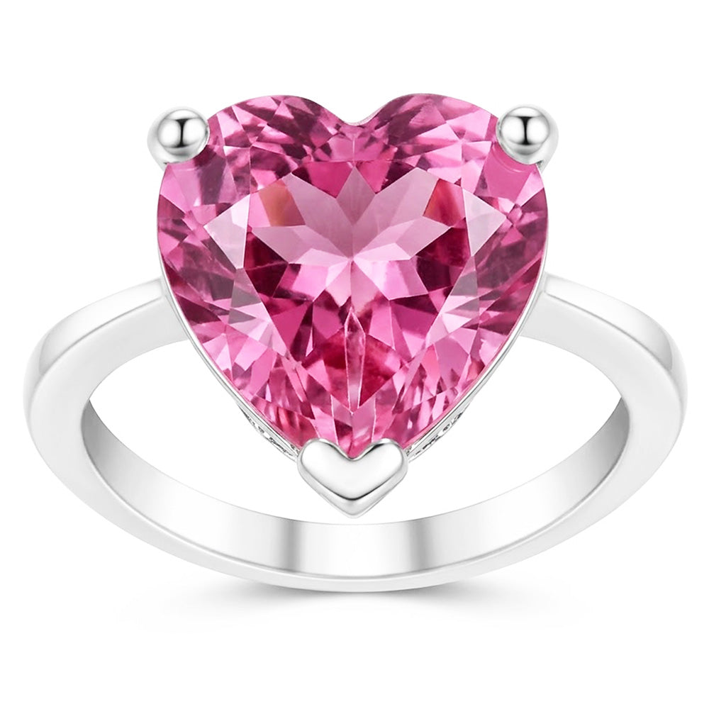 Anello solitario con cuore rosa Kunzite 22.50 ct anniversario oro bianco