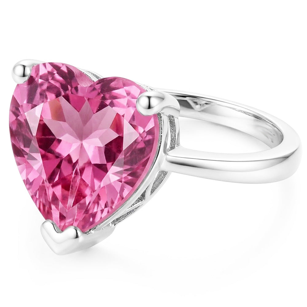 Anello solitario con cuore rosa Kunzite 22.50 ct anniversario oro bianco