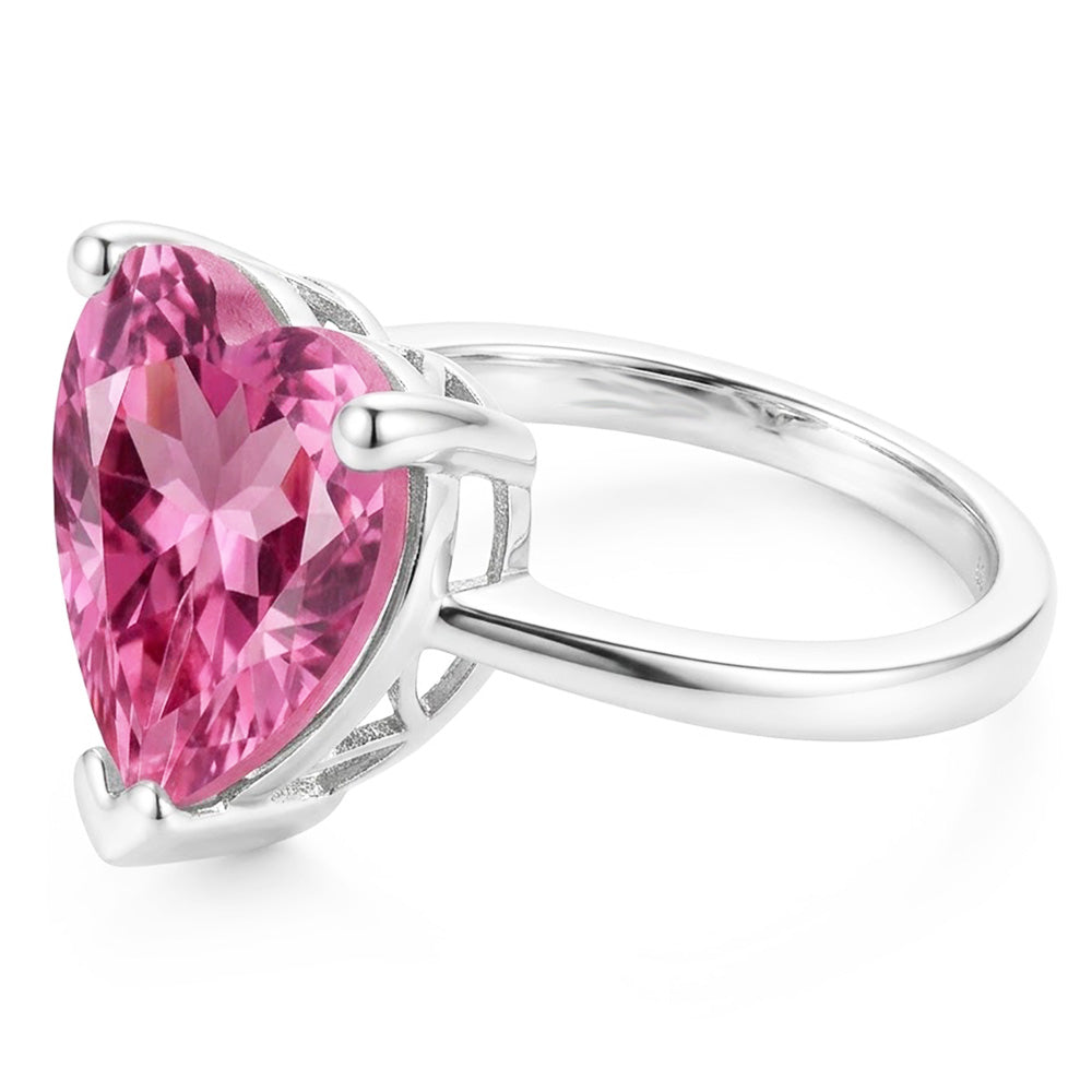 Anello solitario con cuore rosa Kunzite 22.50 ct anniversario oro bianco