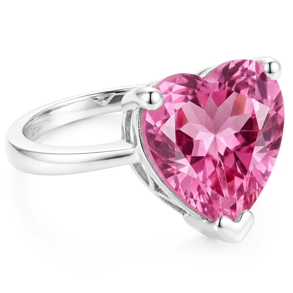 Anello solitario con cuore rosa Kunzite 22.50 ct anniversario oro bianco
