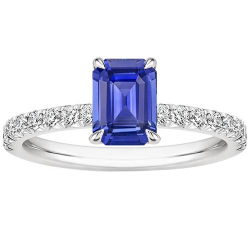 Anello solitario accenti con pavé di zaffiri blu e diamanti 4.50 carati - harrychadent.it