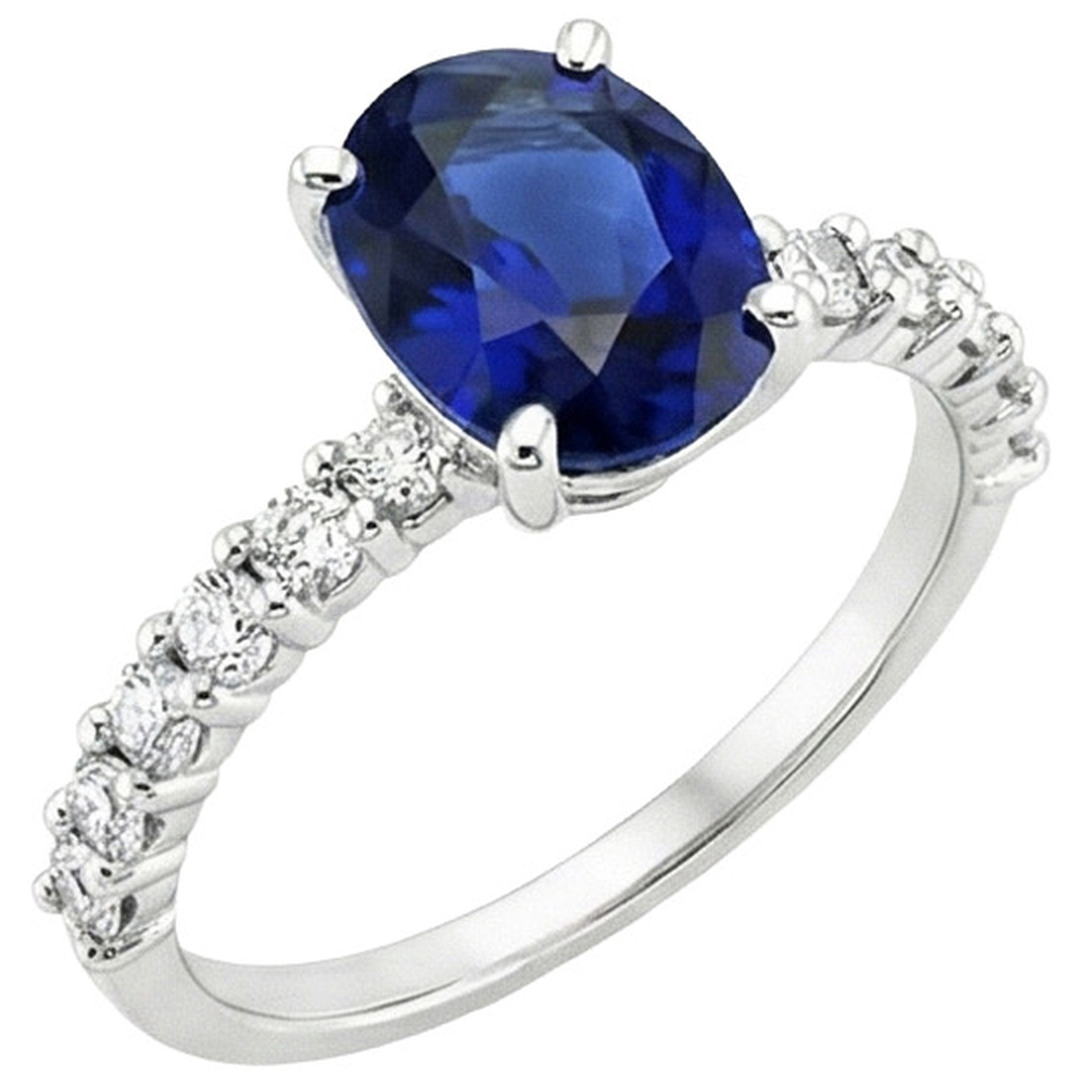 Anello solitario con diamante ovale e rotondo SriLanka Sapphire Accents 5 carati