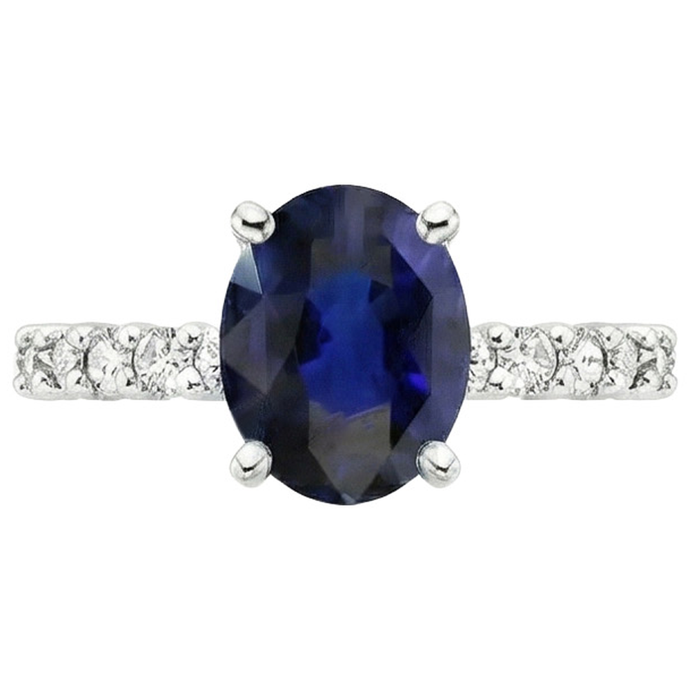 Anello solitario con diamante ovale e rotondo SriLanka Sapphire Accents 5 carati