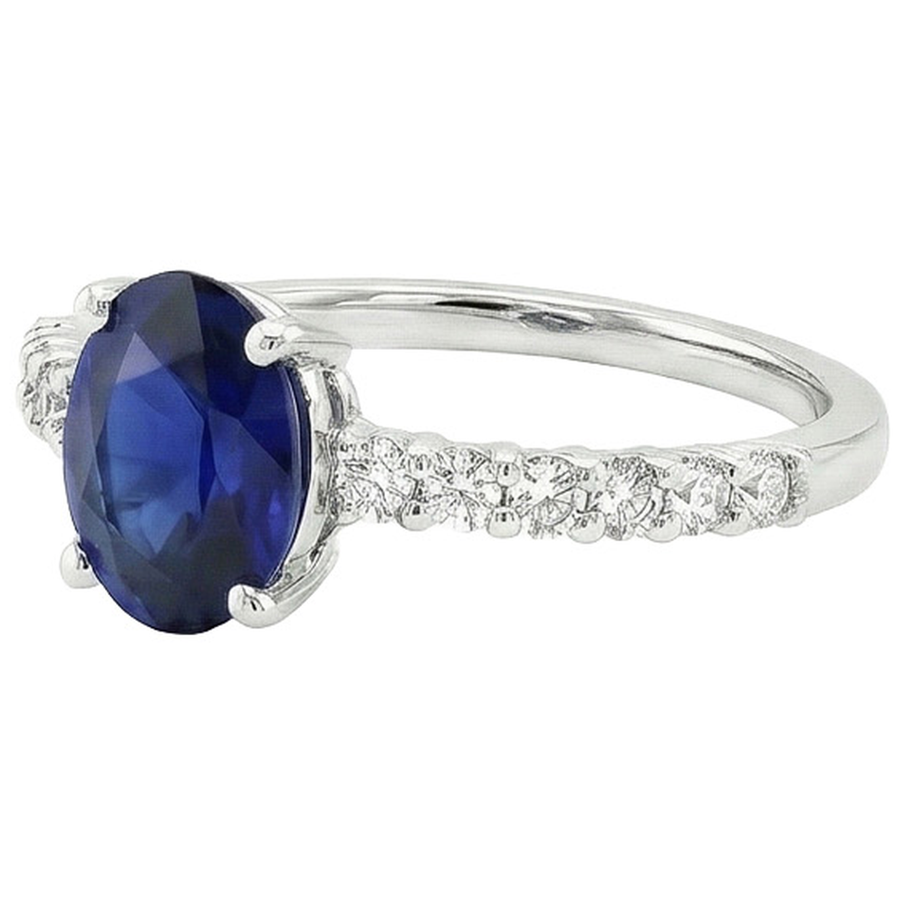 Anello solitario con diamante ovale e rotondo SriLanka Sapphire Accents 5 carati
