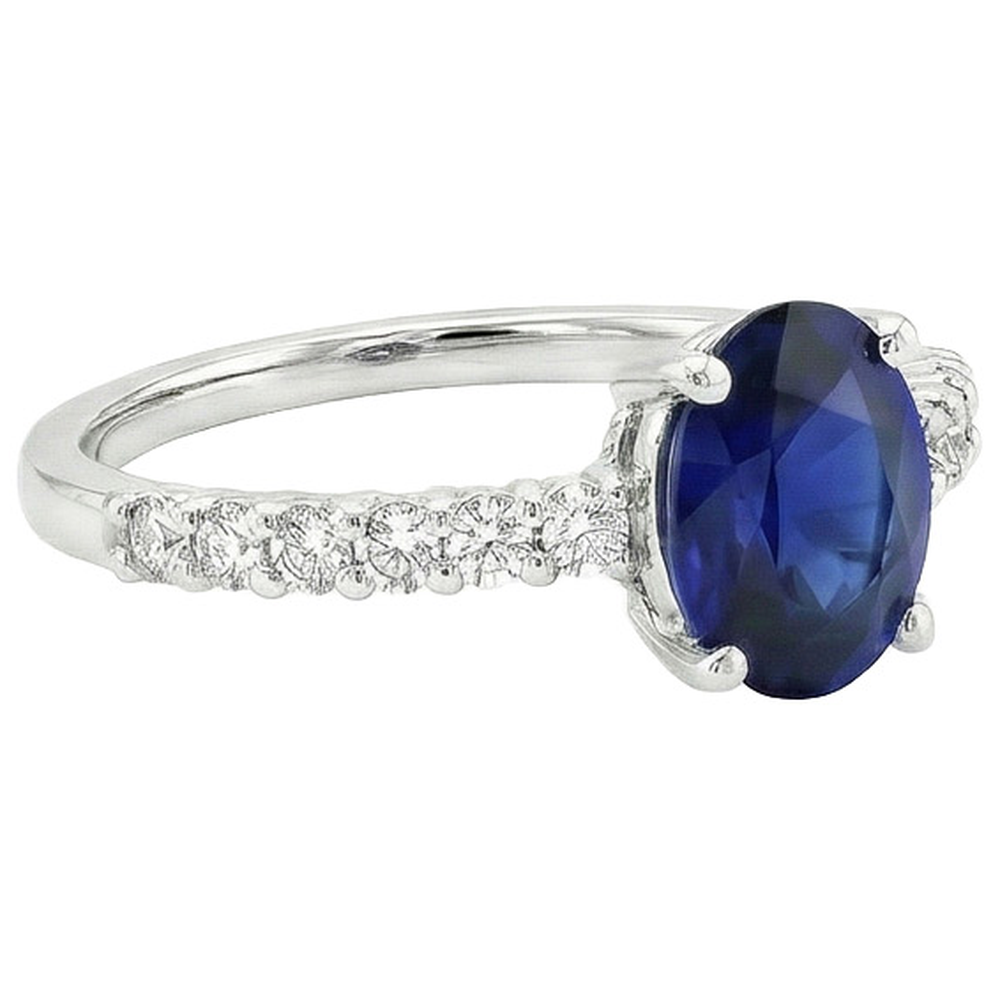 Anello solitario con diamante ovale e rotondo SriLanka Sapphire Accents 5 carati