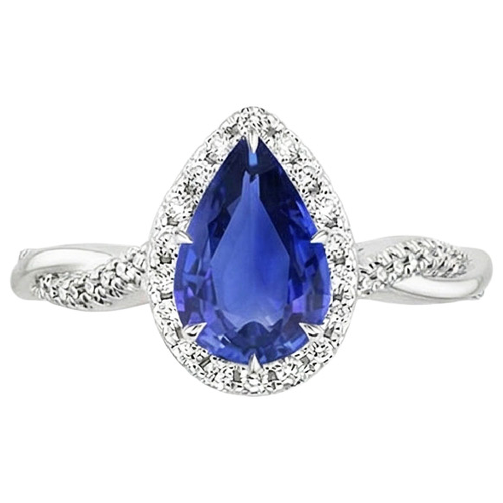 vero pear zaffiro 5.50carati anello vista di profilo