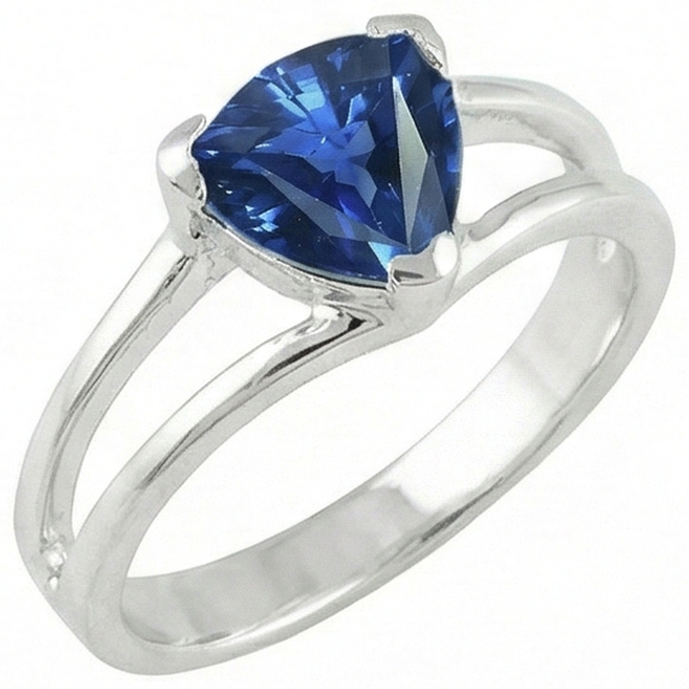 Anello solitario con gambo diviso 1 trilione di zaffiro dello Sri Lanka da 1 carato e oro bianco 14K