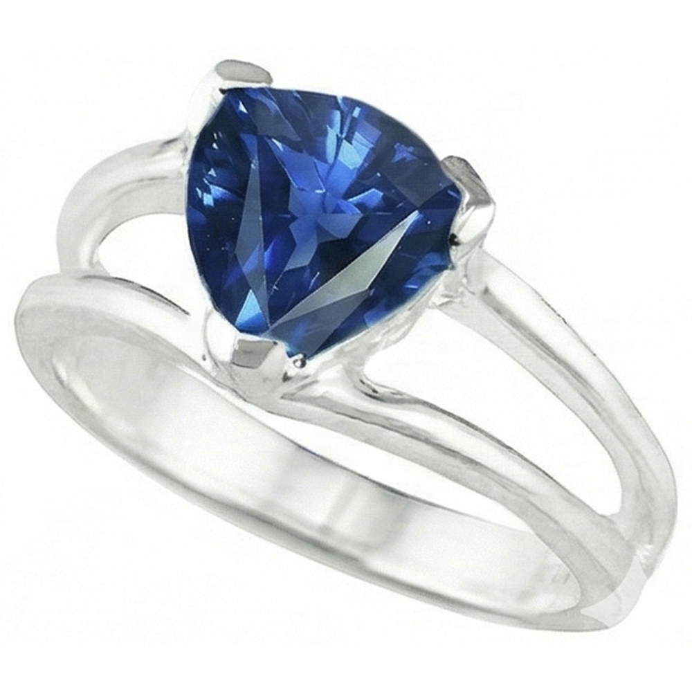 Anello solitario con gambo diviso 1 trilione di zaffiro dello Sri Lanka da 1 carato e oro bianco 14K