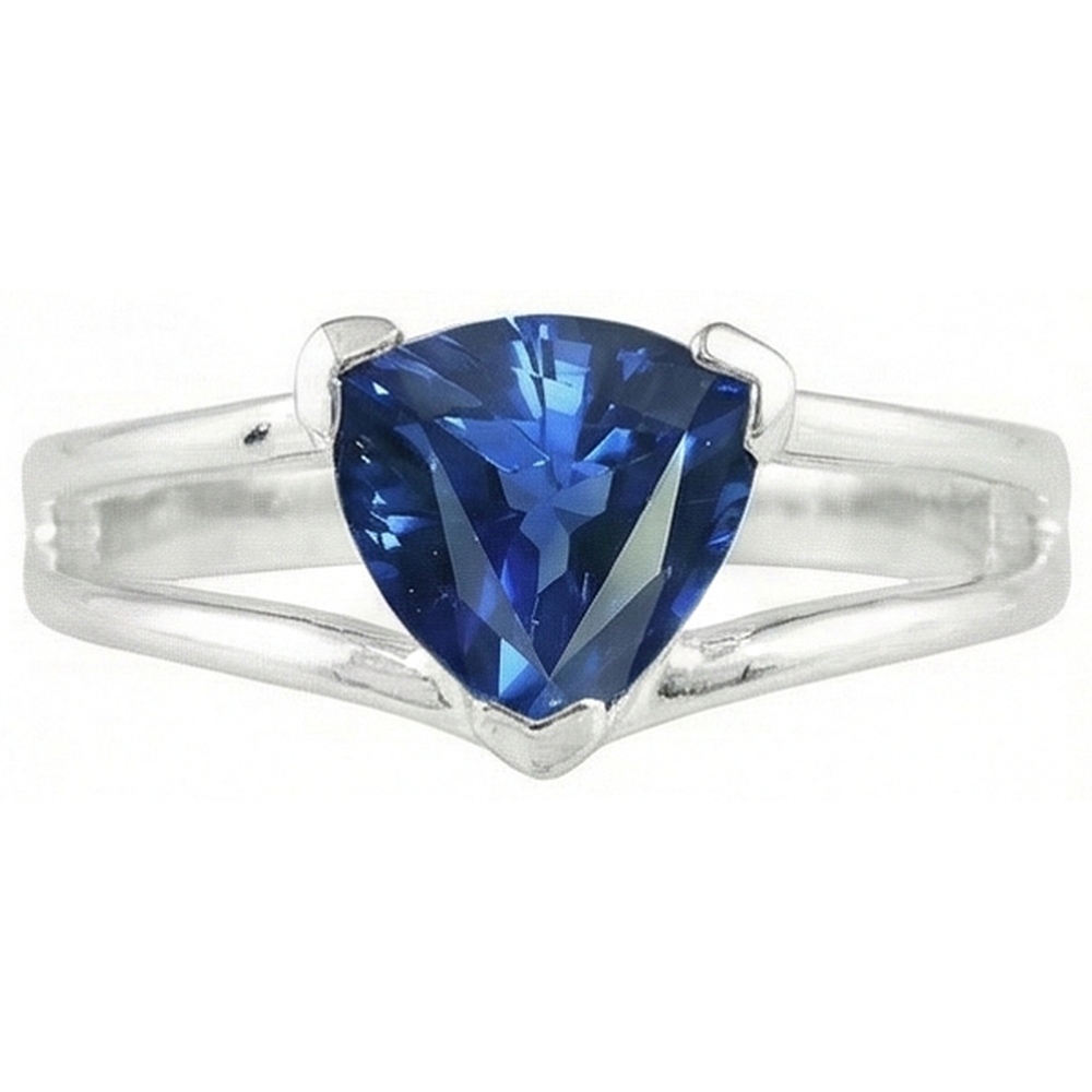 Anello solitario con gambo diviso 1 trilione di zaffiro dello Sri Lanka da 1 carato e oro bianco 14K