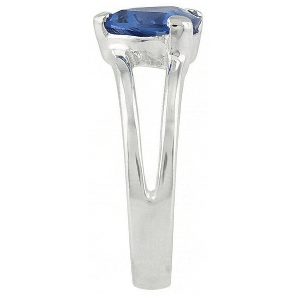 Anello solitario con gambo diviso 1 trilione di zaffiro dello Sri Lanka da 1 carato e oro bianco 14K