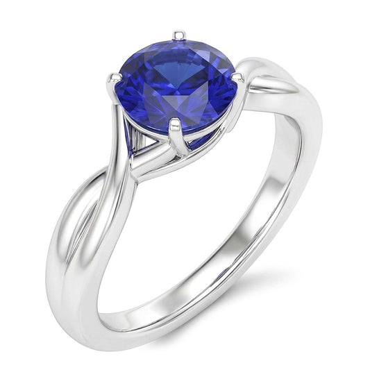 Anello solitario con gemma blu zaffiro 2 carati con gambo intrecciato