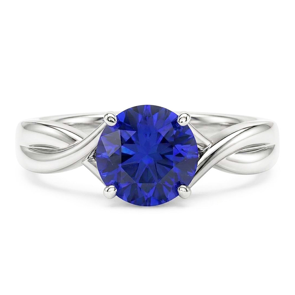 Anello solitario con gemma blu zaffiro 2 carati con gambo intrecciato