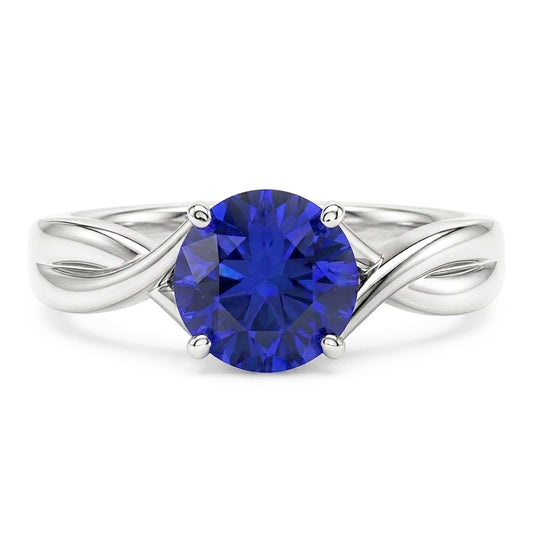 Anello solitario con gemma blu zaffiro 2 carati con gambo intrecciato