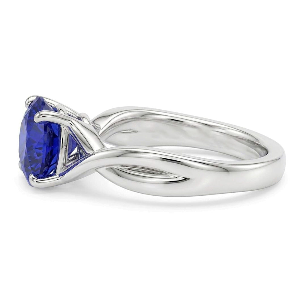Anello solitario con gemma blu zaffiro 2 carati con gambo intrecciato