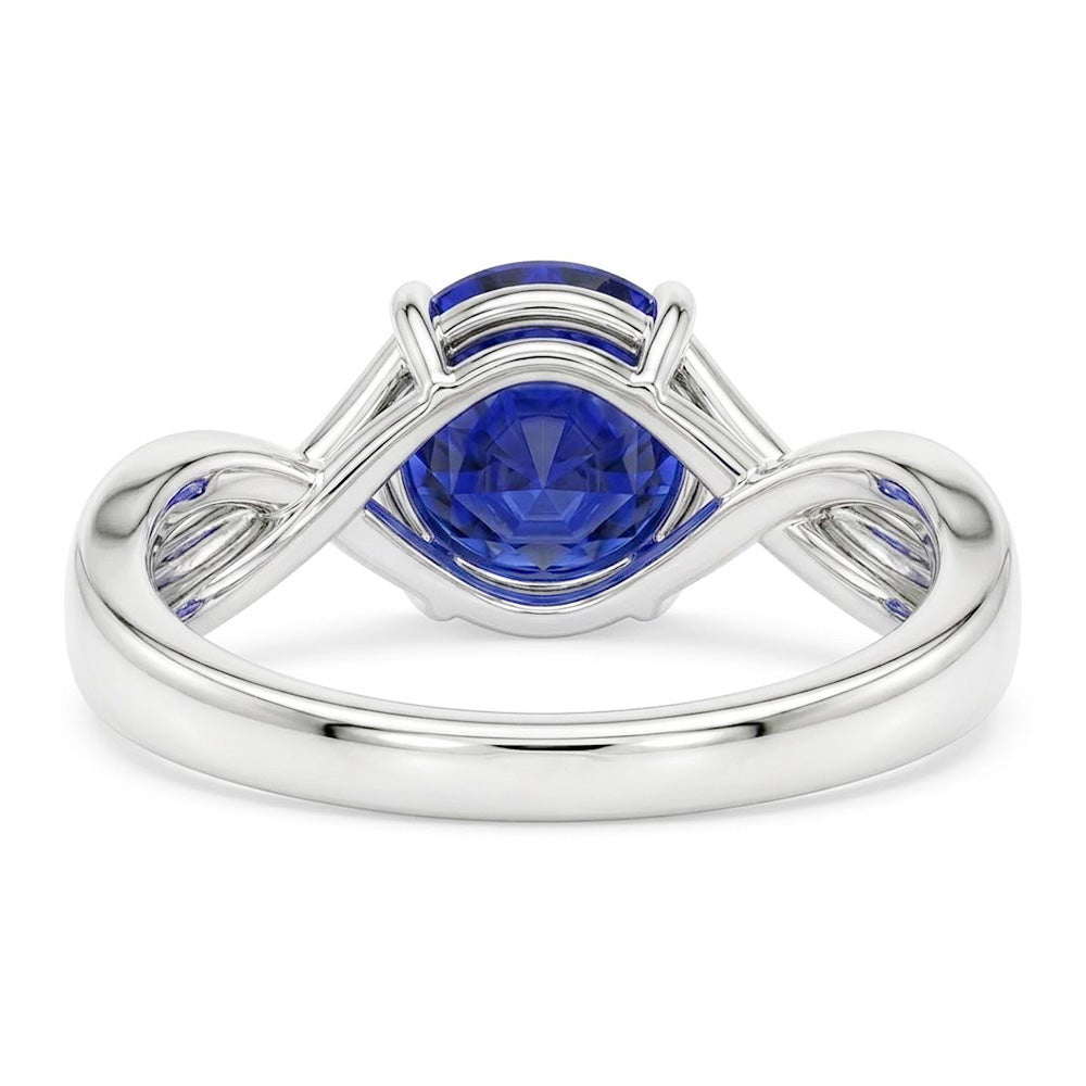 Anello solitario con gemma blu zaffiro 2 carati con gambo intrecciato