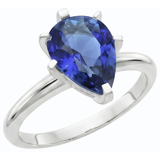 Anello solitario con gemme a pera Set di griffe con zaffiro blu 2.50 carati
