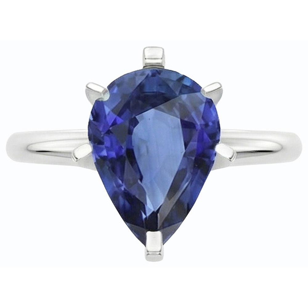 Anello solitario con gemme a pera Set di griffe con zaffiro blu 2.50 carati