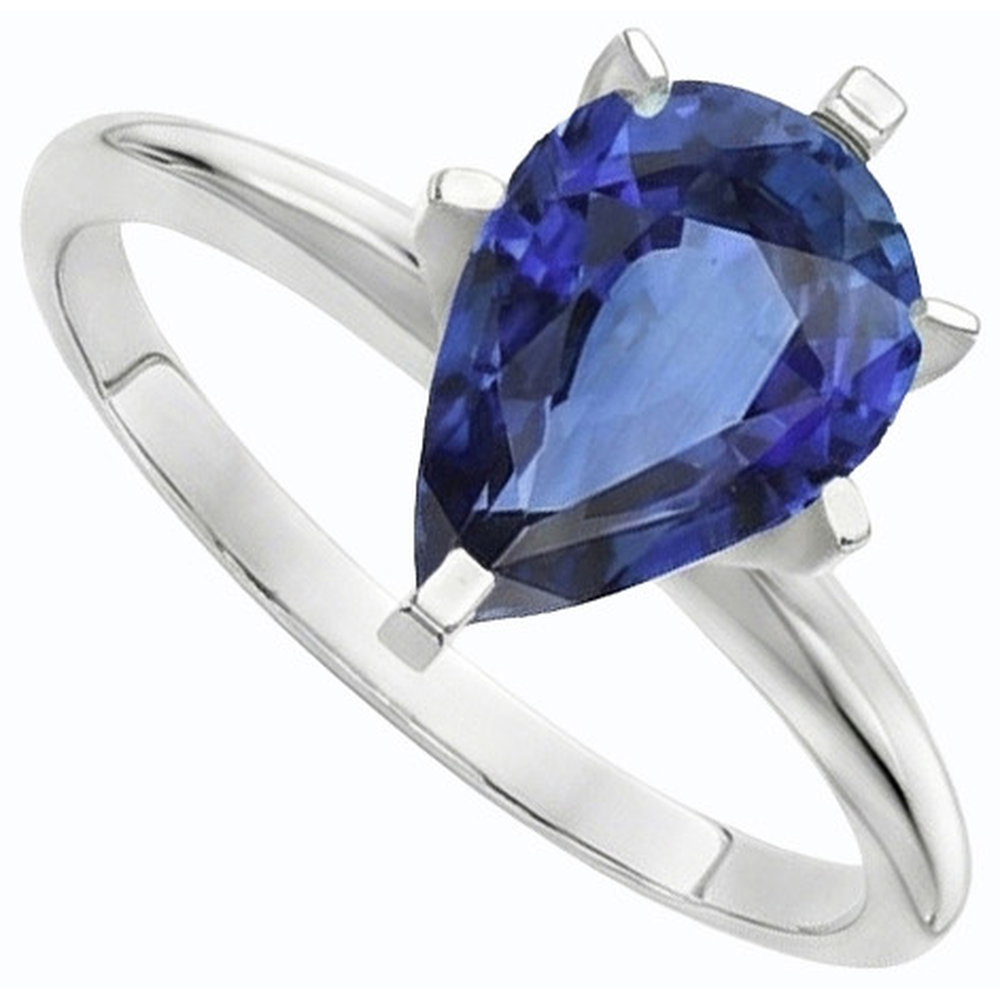 Anello solitario con gemme a pera Set di griffe con zaffiro blu 2.50 carati