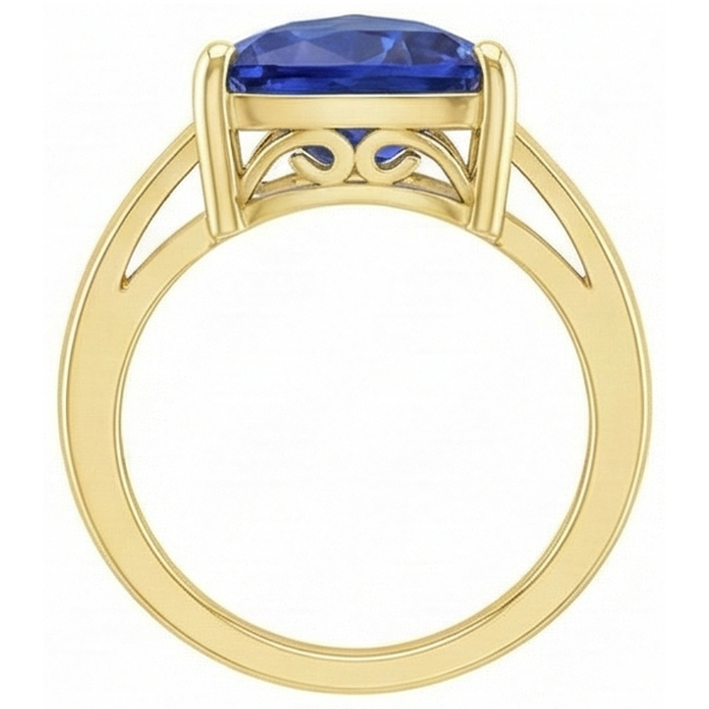 Anello solitario con gioielli in oro giallo trilioni di zaffiri blu da 3 carati