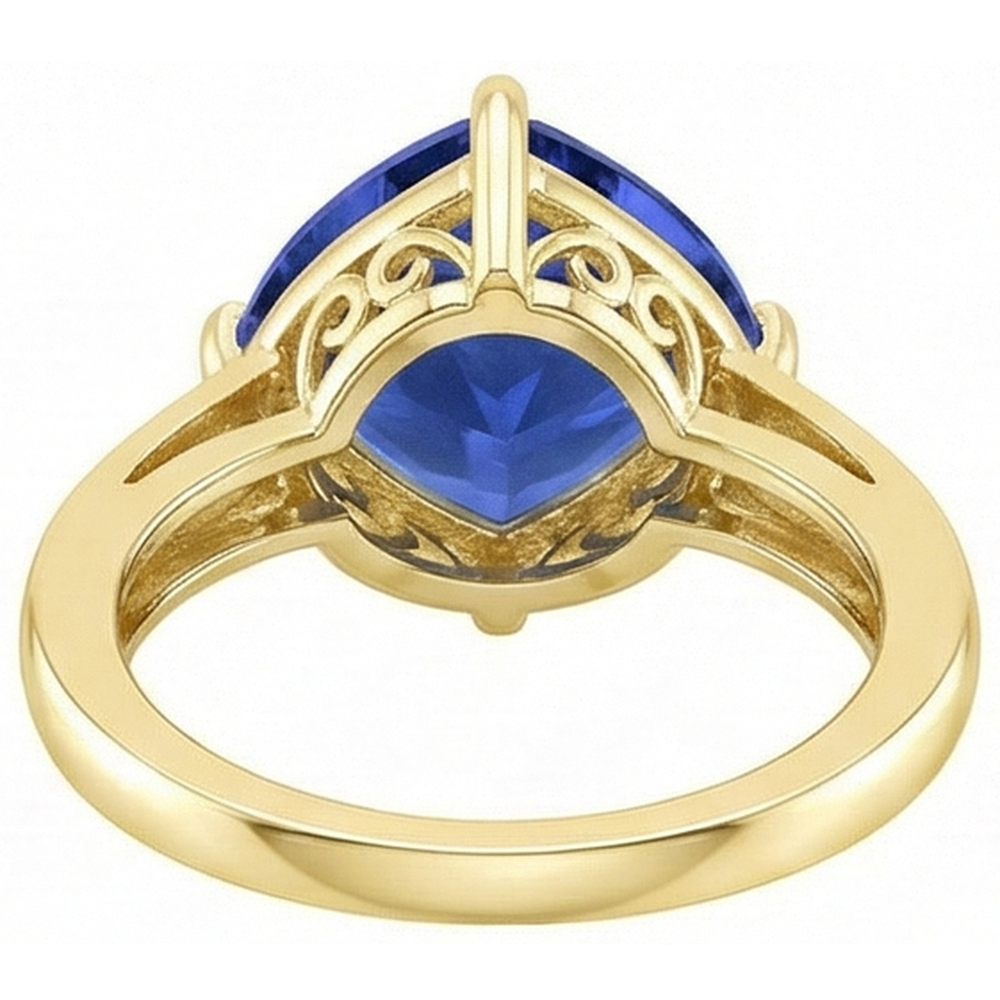 Anello solitario con gioielli in oro giallo trilioni di zaffiri blu da 3 carati