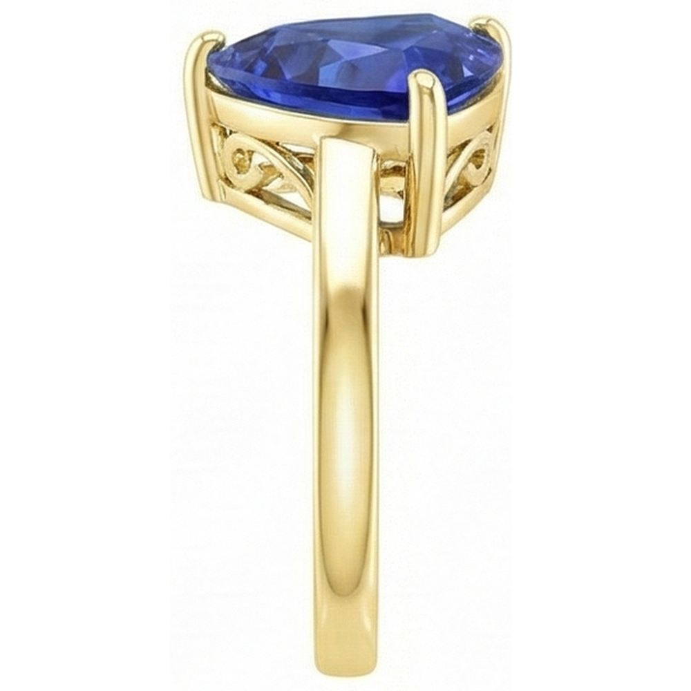 Anello solitario con gioielli in oro giallo trilioni di zaffiri blu da 3 carati