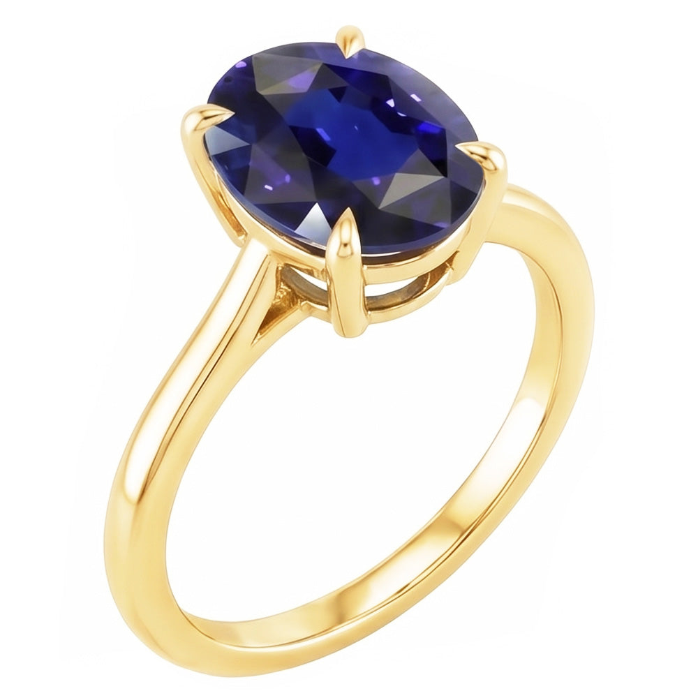 Anello solitario con oro giallo zaffiro dello Sri Lanka ovale da 3,50 carati