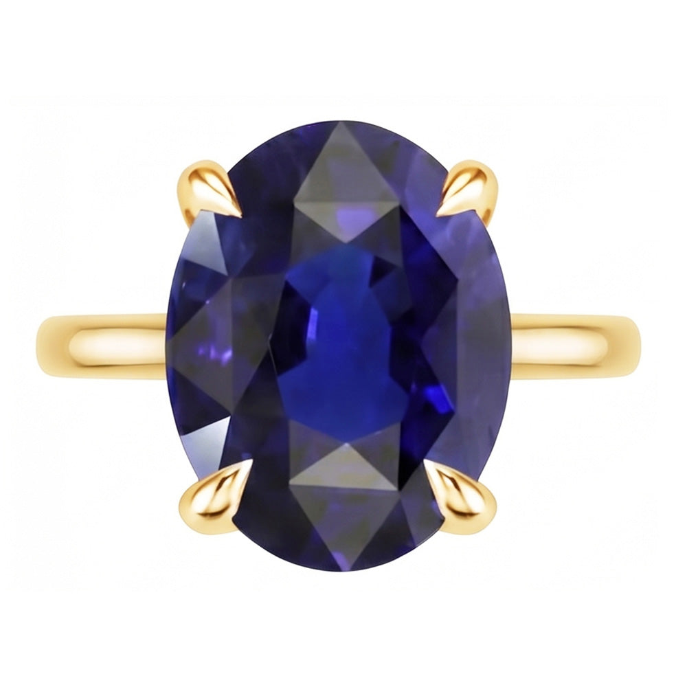 Anello solitario con oro giallo zaffiro dello Sri Lanka ovale da 3,50 carati
