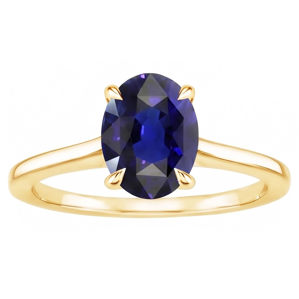 Anello solitario con oro giallo zaffiro dello Sri Lanka ovale da 3,50 carati