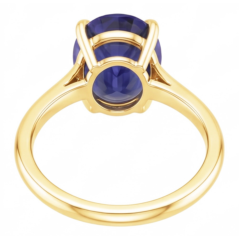 Anello solitario con oro giallo zaffiro dello Sri Lanka ovale da 3,50 carati