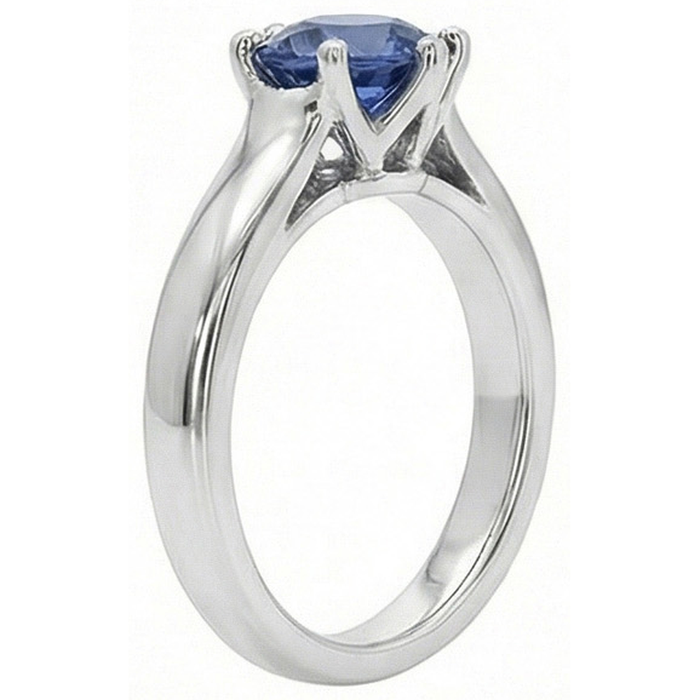 Anello solitario con pietra preziosa di zaffiro blu da 2 carati in oro bianco 14K
