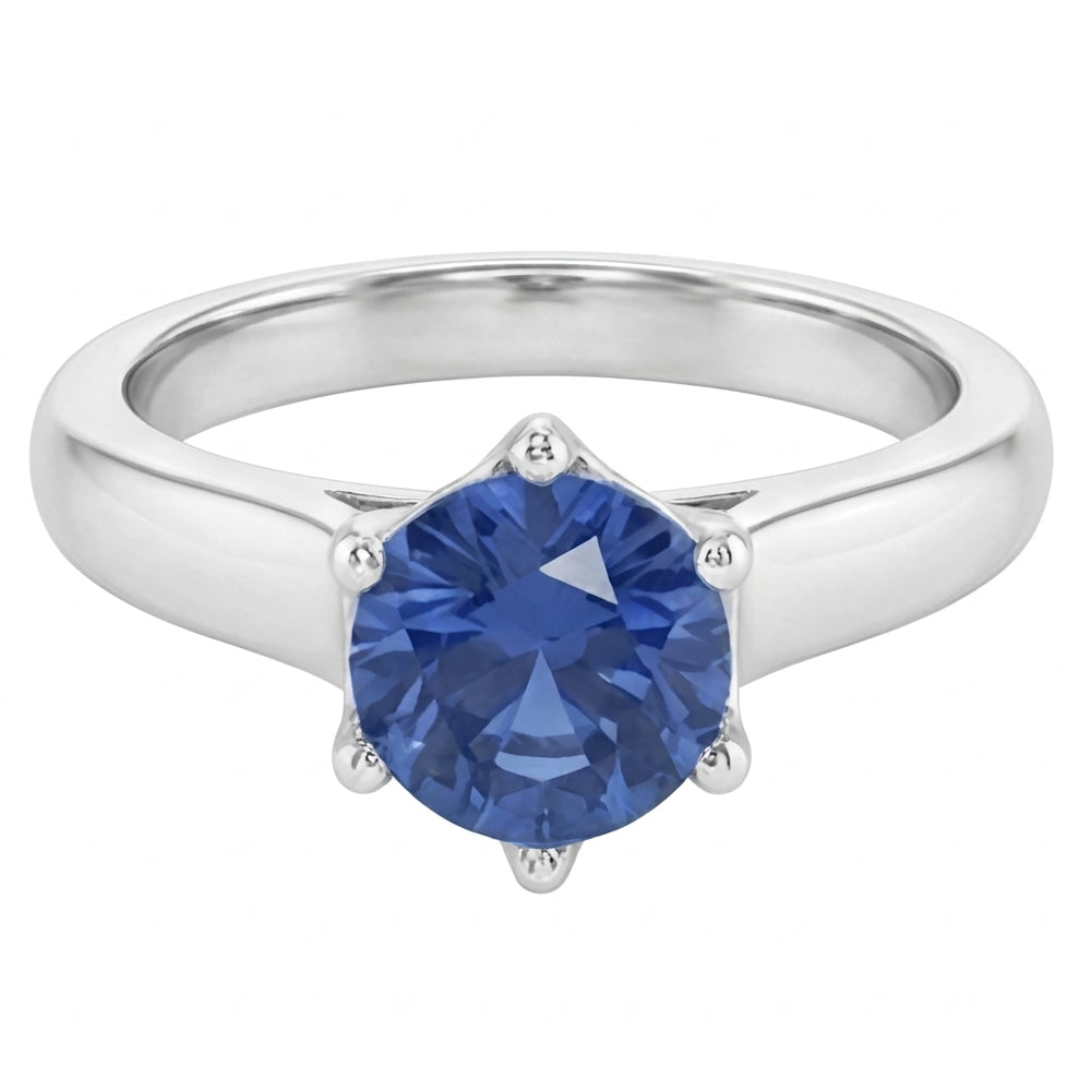 Anello solitario con pietra preziosa di zaffiro blu da 2 carati in oro bianco 14K