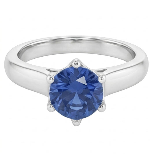 Anello solitario con pietra preziosa di zaffiro blu da 2 carati in oro bianco 14K