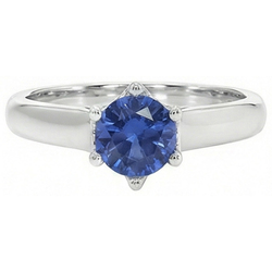 Anello solitario con pietra preziosa di zaffiro blu da 2 carati in oro bianco 14K