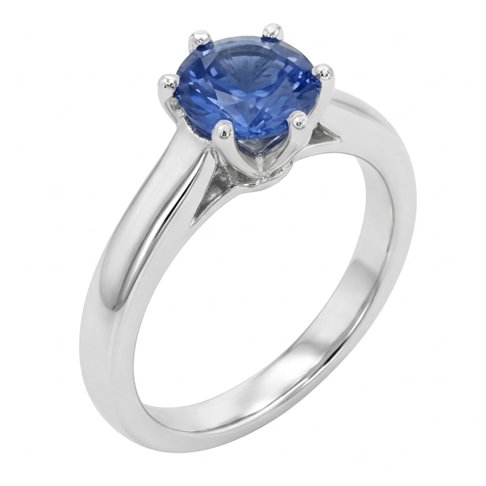 Anello solitario con pietra preziosa di zaffiro blu da 2 carati in oro bianco 14K