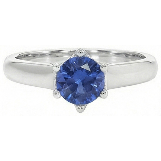 Anello solitario con pietra preziosa di zaffiro blu da 2 carati in oro bianco 14K