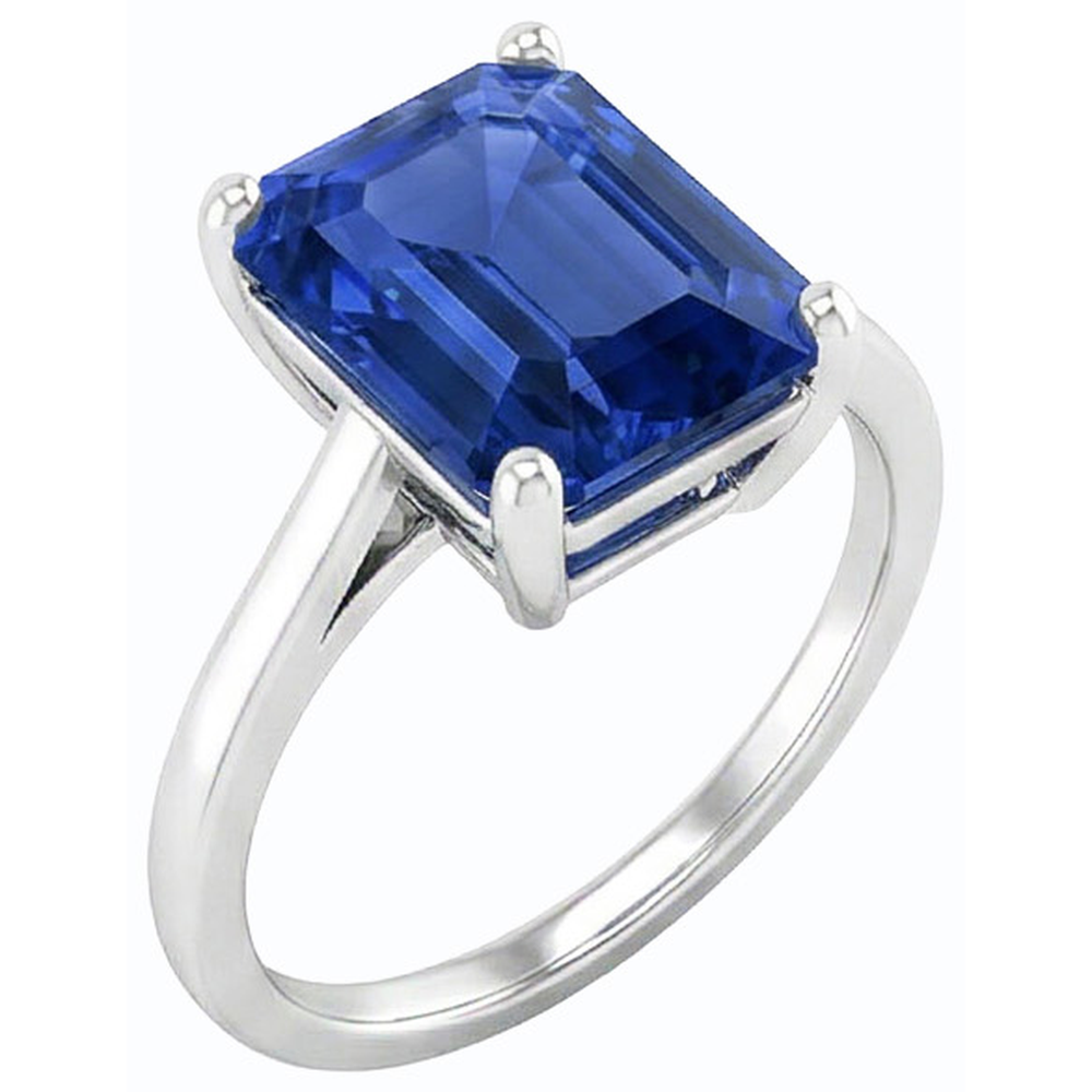 Anello solitario con pietre preziose Zaffiro di Ceylon a forma di smeraldo 2.50 carati