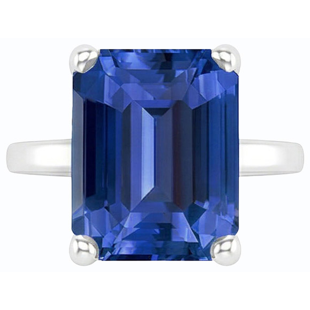 Anello solitario con pietre preziose Zaffiro di Ceylon a forma di smeraldo 2.50 carati