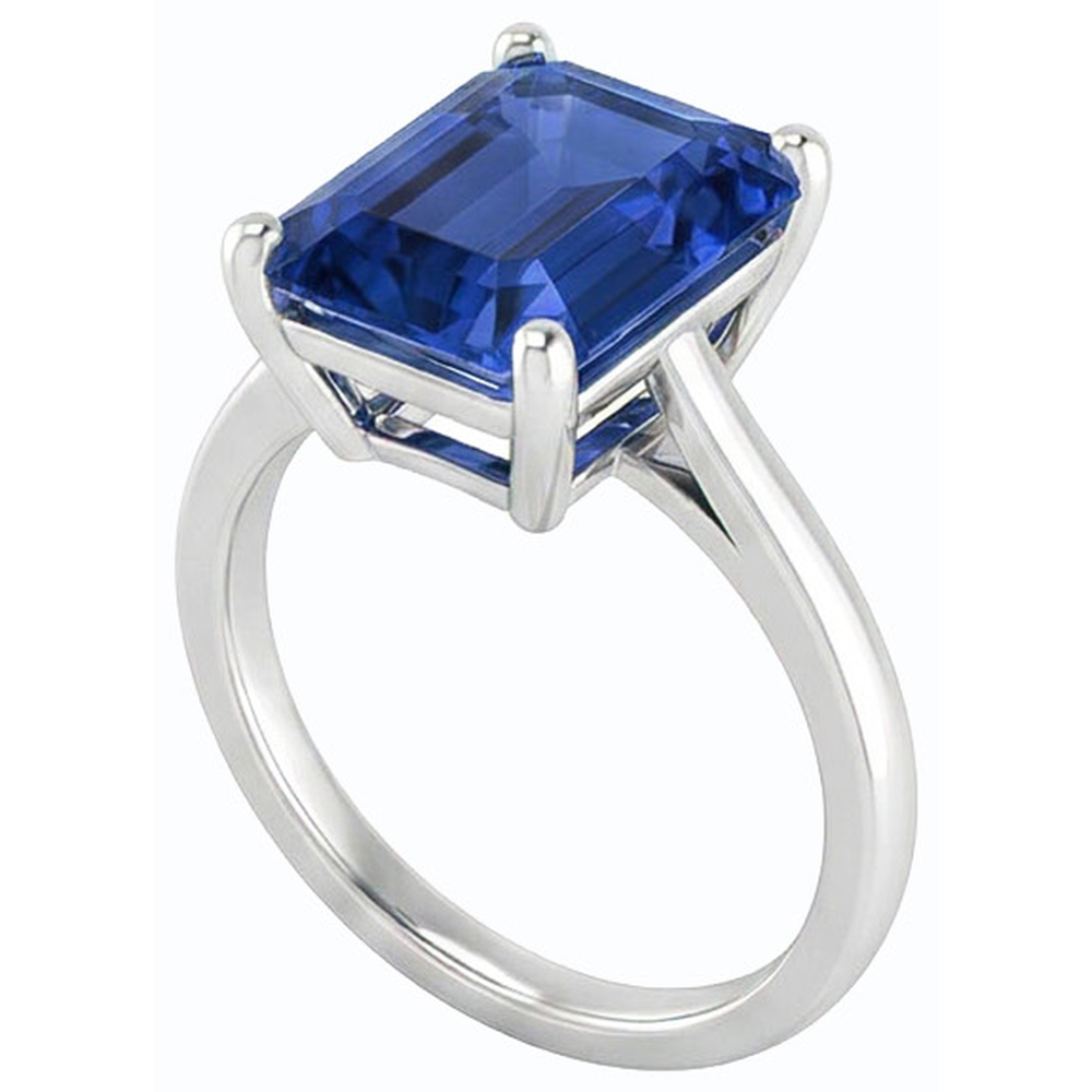 Anello solitario con pietre preziose Zaffiro di Ceylon a forma di smeraldo 2.50 carati