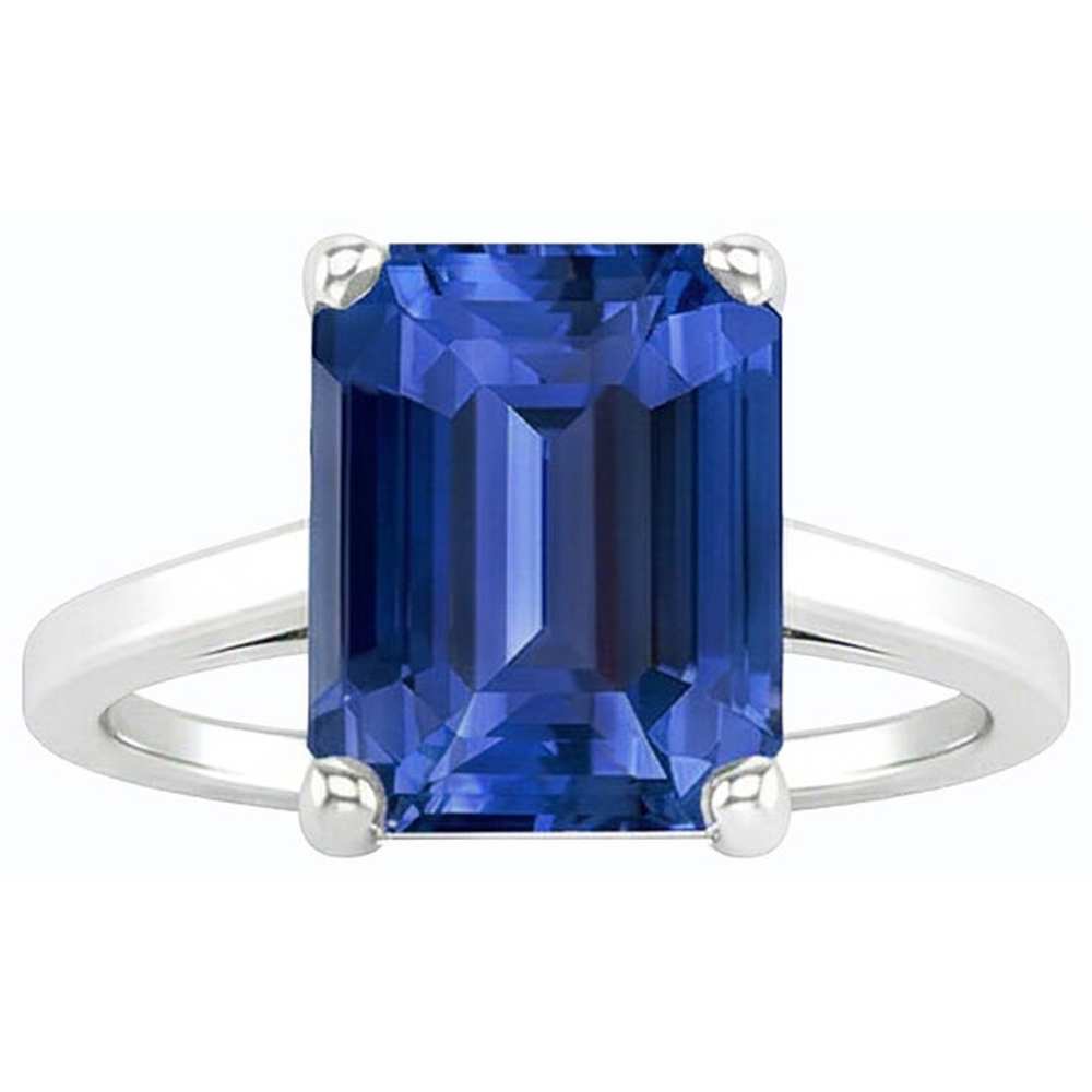 Anello solitario con pietre preziose Zaffiro di Ceylon a forma di smeraldo 2.50 carati