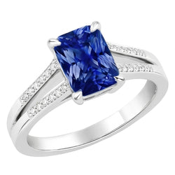 Anello solitario con pietre preziose di zaffiro blu radioso da 1,50 carati con stelo spezzato